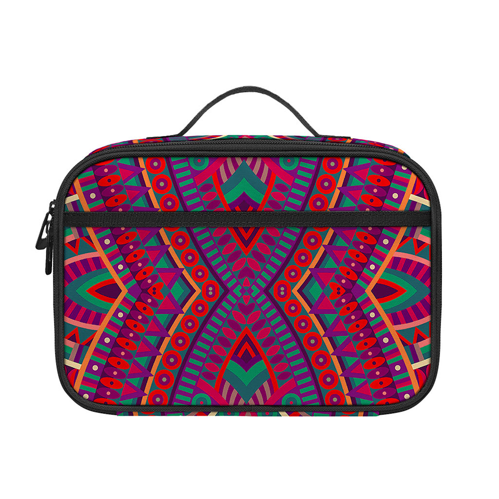Red Tribal Ethnic Mandala Print Portable Lunch Bag