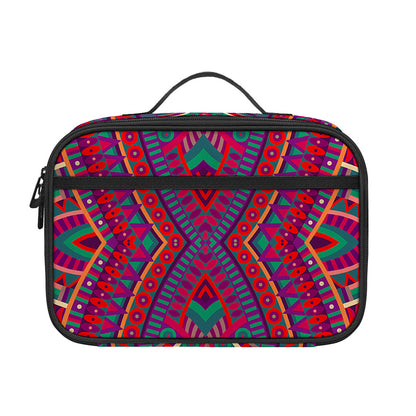 Red Tribal Ethnic Mandala Print Portable Lunch Bag