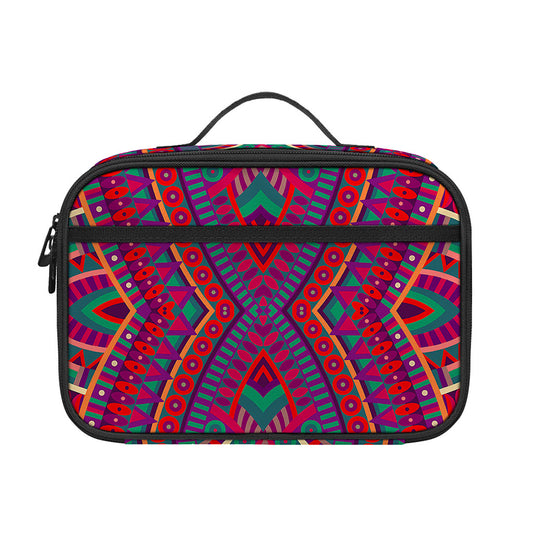 Red Tribal Ethnic Mandala Print Portable Lunch Bag