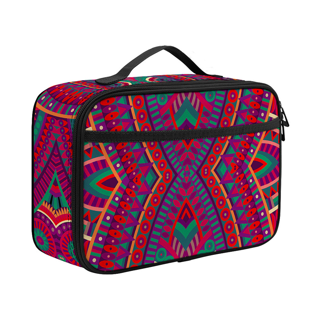 Red Tribal Ethnic Mandala Print Portable Lunch Bag
