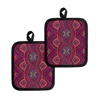 Red Tribal Ethnic Mandala Print Pot Holders