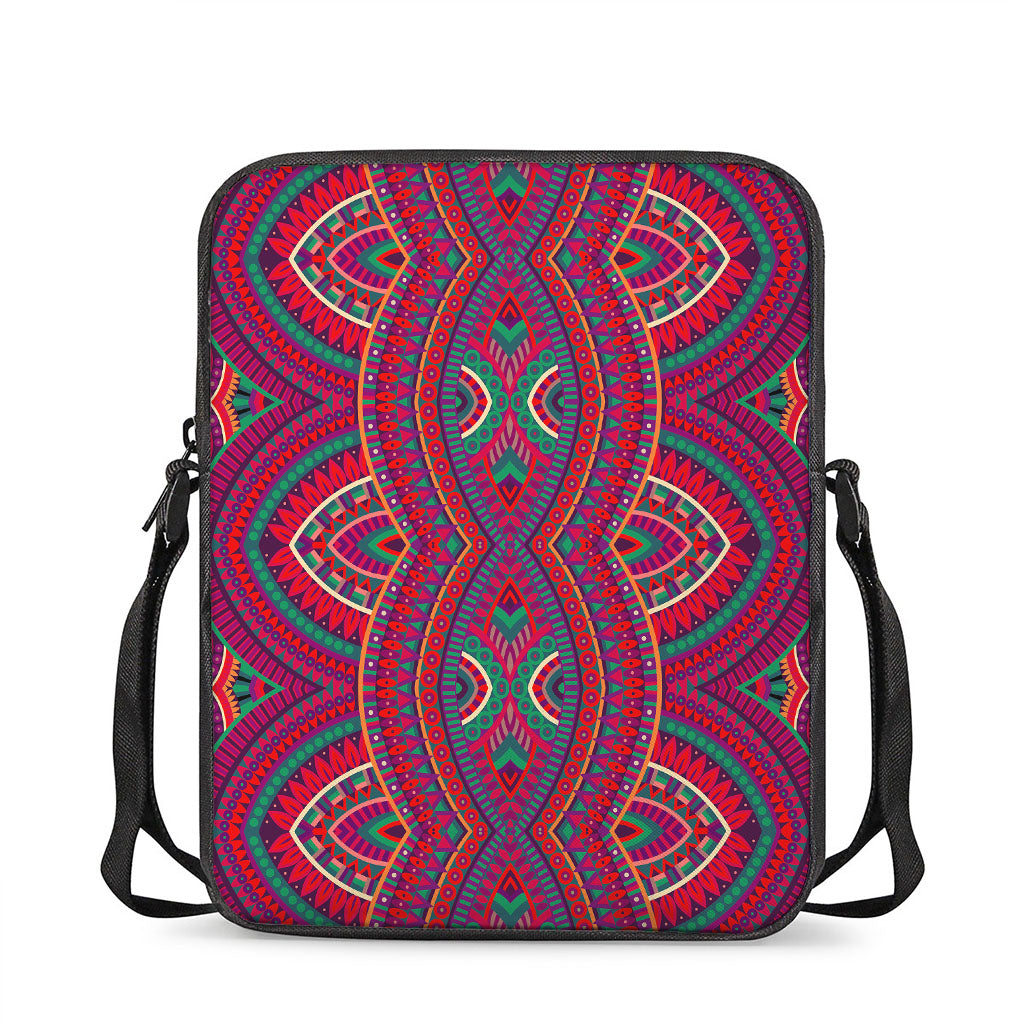 Red Tribal Ethnic Mandala Print Rectangular Crossbody Bag