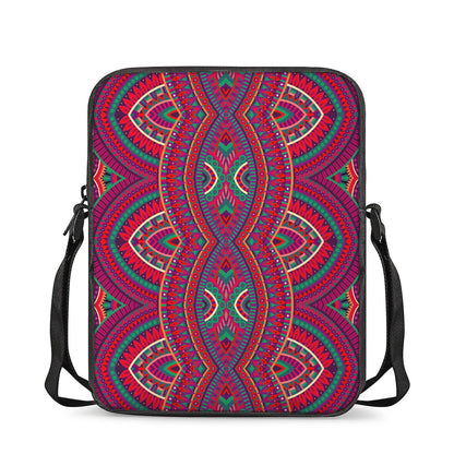 Red Tribal Ethnic Mandala Print Rectangular Crossbody Bag