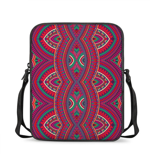 Red Tribal Ethnic Mandala Print Rectangular Crossbody Bag