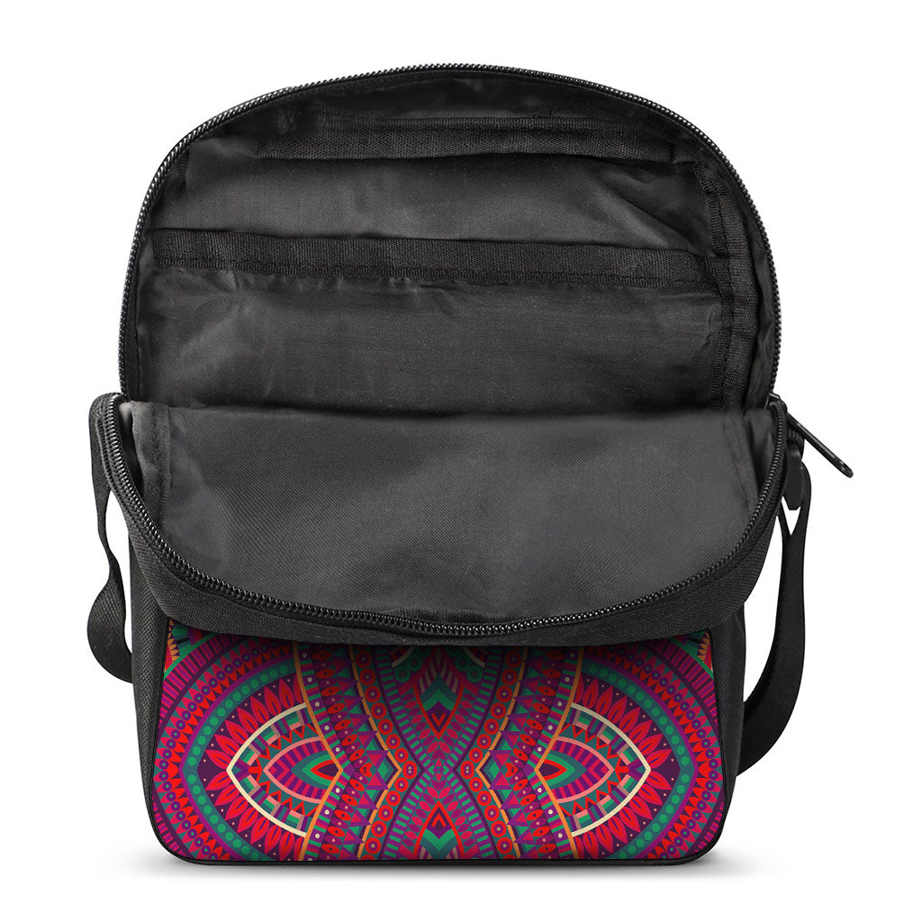 Red Tribal Ethnic Mandala Print Rectangular Crossbody Bag