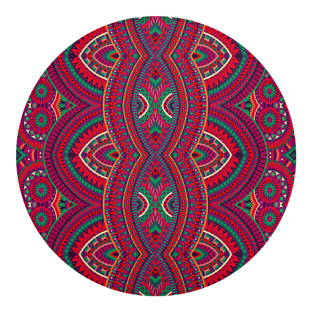 Red Tribal Ethnic Mandala Print Round Blanket