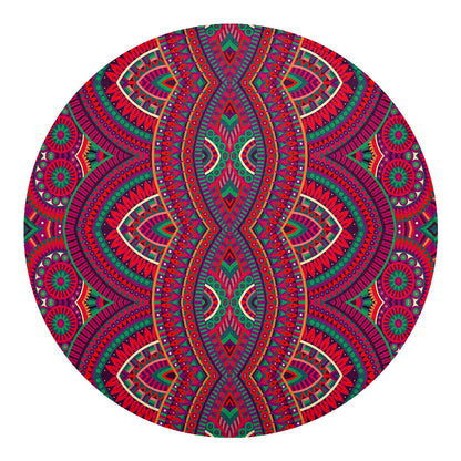 Red Tribal Ethnic Mandala Print Round Blanket