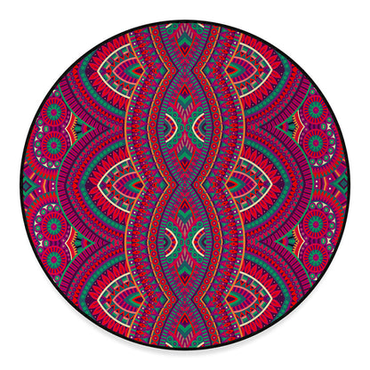 Red Tribal Ethnic Mandala Print Round Floor Mat