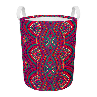 Red Tribal Ethnic Mandala Print Round Laundry Basket