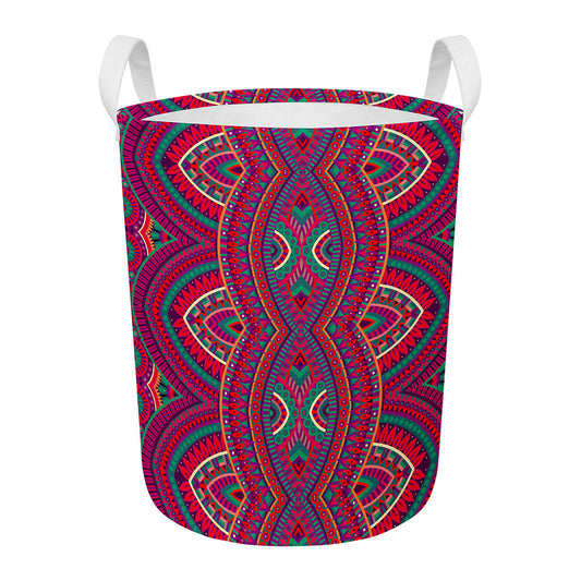 Red Tribal Ethnic Mandala Print Round Laundry Basket