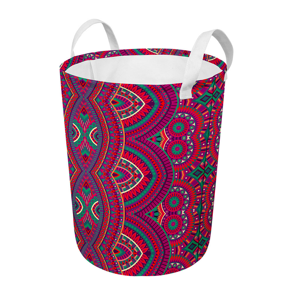 Red Tribal Ethnic Mandala Print Round Laundry Basket