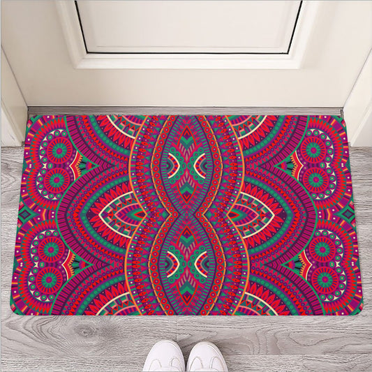 Red Tribal Ethnic Mandala Print Rubber Doormat