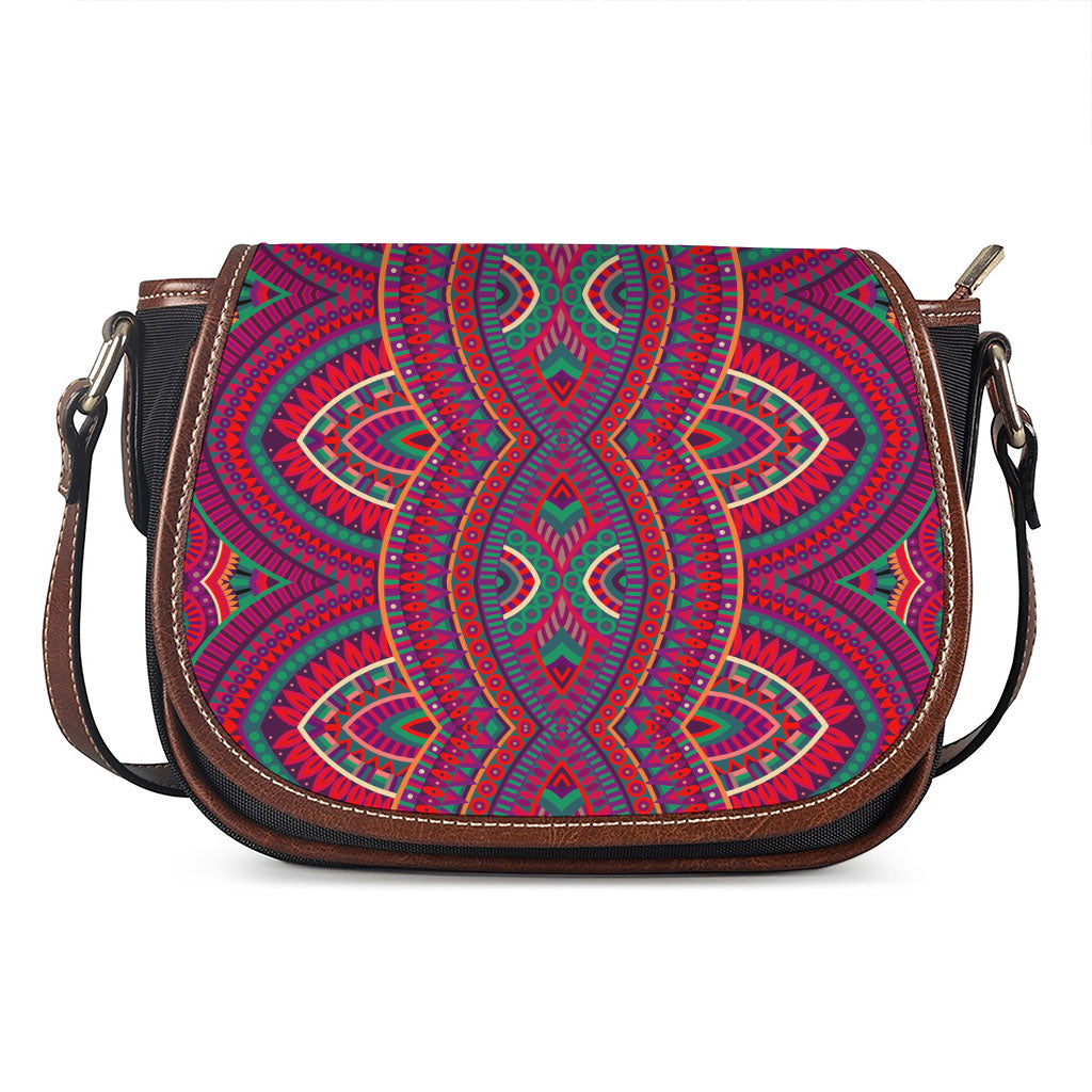 Red Tribal Ethnic Mandala Print Saddle Bag