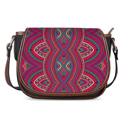 Red Tribal Ethnic Mandala Print Saddle Bag
