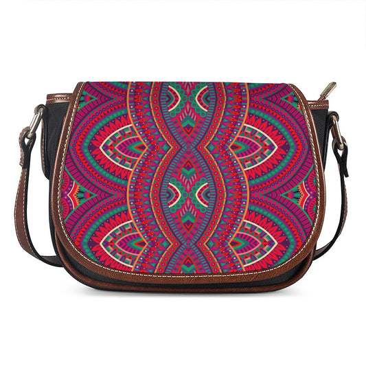 Red Tribal Ethnic Mandala Print Saddle Bag