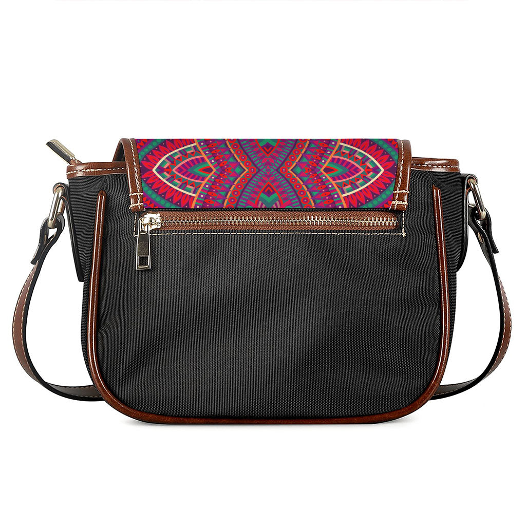 Red Tribal Ethnic Mandala Print Saddle Bag