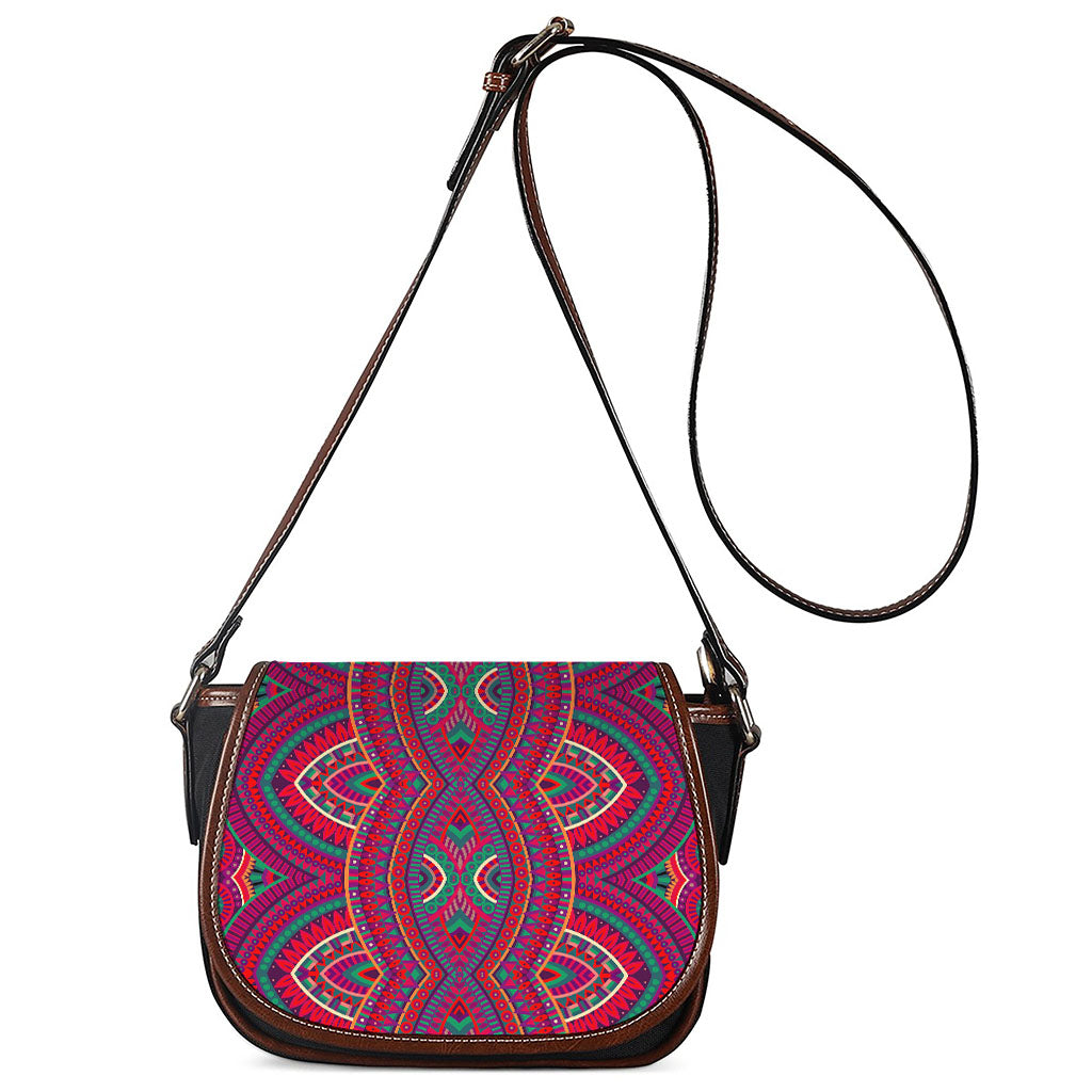 Red Tribal Ethnic Mandala Print Saddle Bag