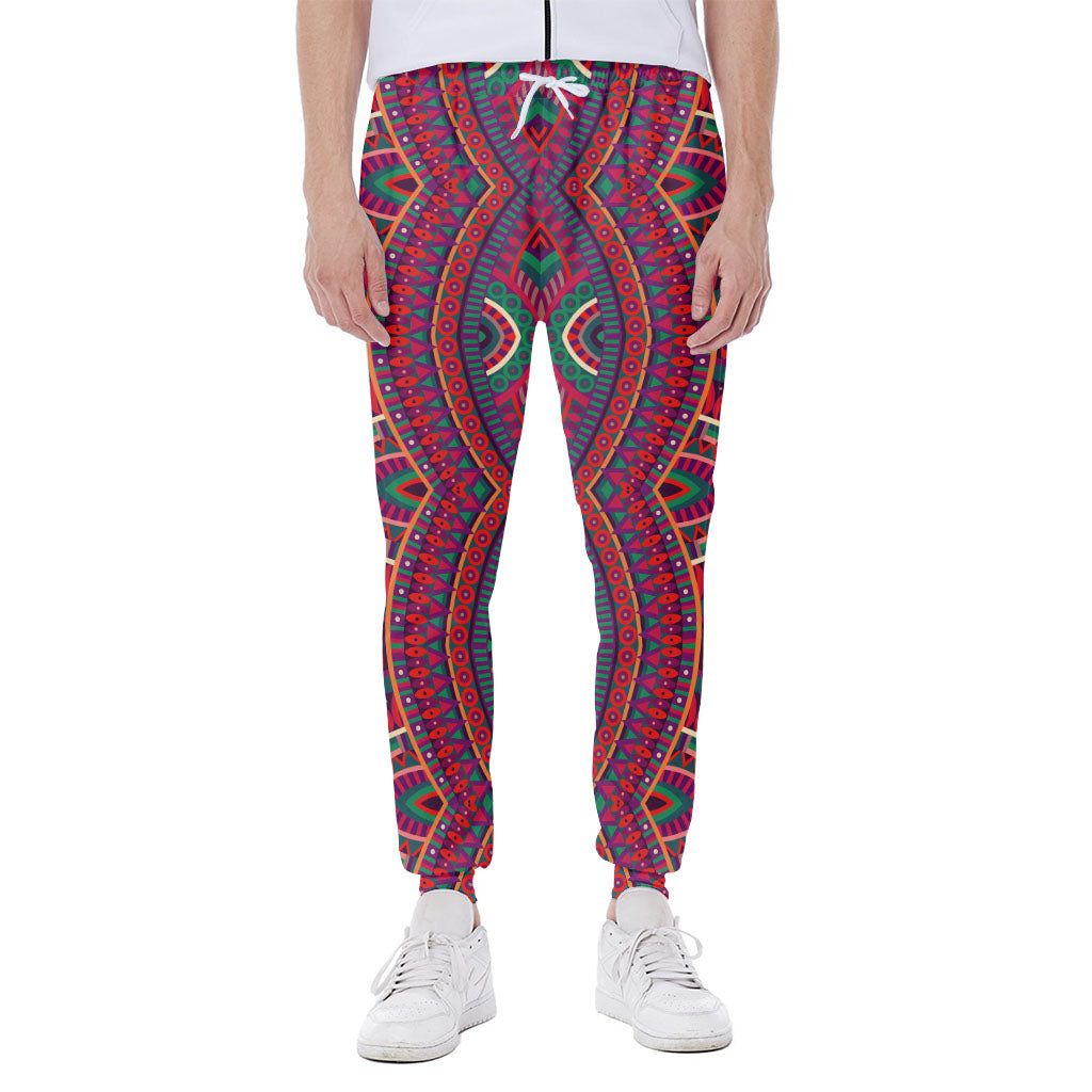 Red Tribal Ethnic Mandala Print Scuba Joggers