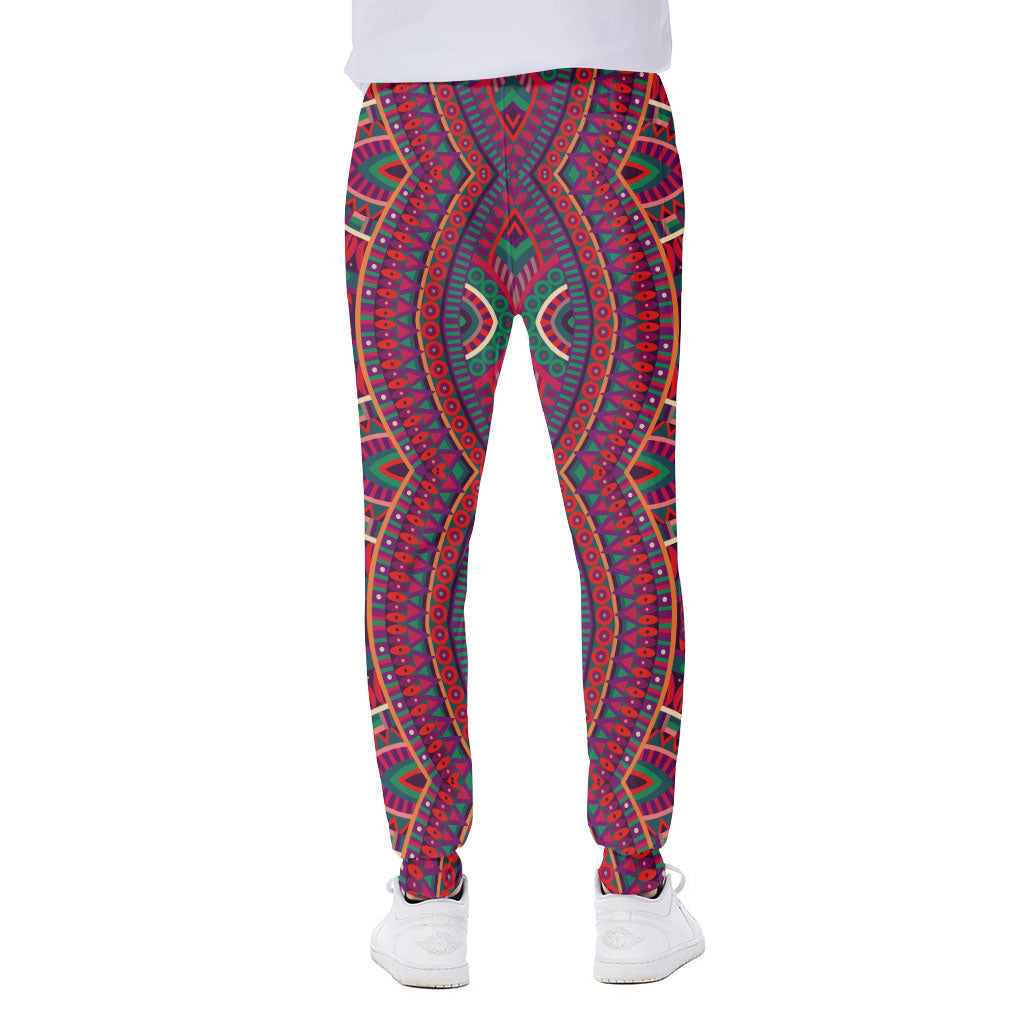 Red Tribal Ethnic Mandala Print Scuba Joggers