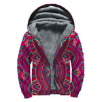 Red Tribal Ethnic Mandala Print Sherpa Lined Zip Up Hoodie
