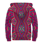 Red Tribal Ethnic Mandala Print Sherpa Lined Zip Up Hoodie