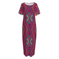 Red Tribal Ethnic Mandala Print Short Sleeve Long Nightdress