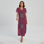 Red Tribal Ethnic Mandala Print Short Sleeve Maxi Dress