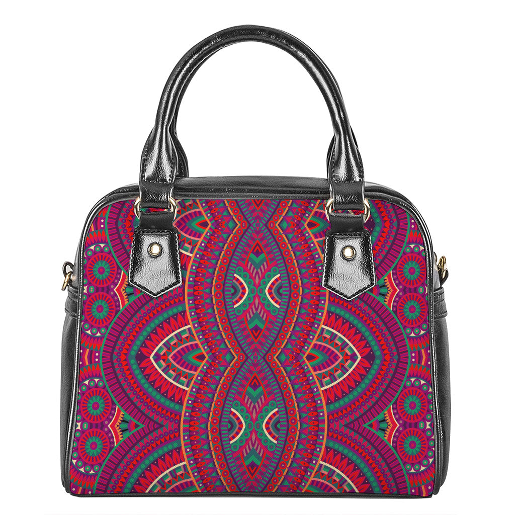 Red Tribal Ethnic Mandala Print Shoulder Handbag
