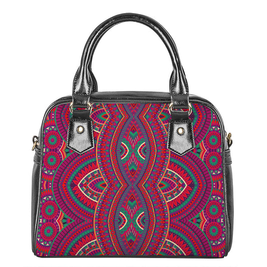 Red Tribal Ethnic Mandala Print Shoulder Handbag
