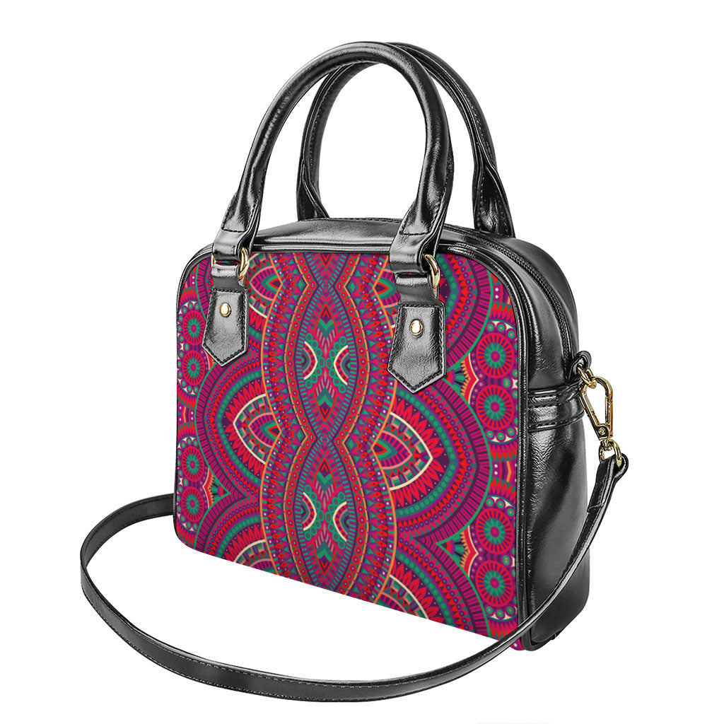 Red Tribal Ethnic Mandala Print Shoulder Handbag