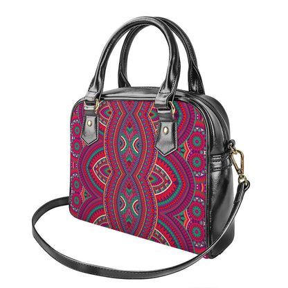 Red Tribal Ethnic Mandala Print Shoulder Handbag