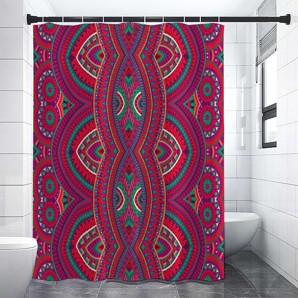 Red Tribal Ethnic Mandala Print Shower Curtain
