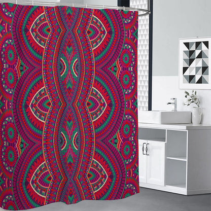 Red Tribal Ethnic Mandala Print Shower Curtain