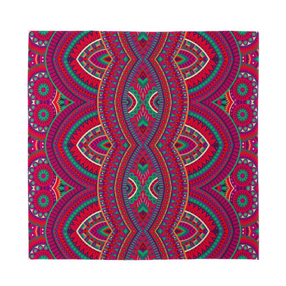 Red Tribal Ethnic Mandala Print Silk Bandana