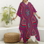 Red Tribal Ethnic Mandala Print Silk V-Neck Kaftan Dress
