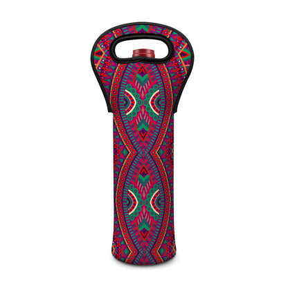 Red Tribal Ethnic Mandala Print Single Neoprene Wine Tote