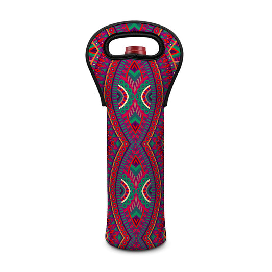 Red Tribal Ethnic Mandala Print Single Neoprene Wine Tote