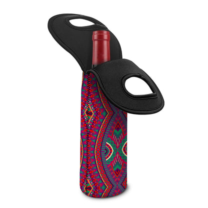 Red Tribal Ethnic Mandala Print Single Neoprene Wine Tote