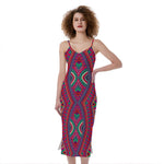 Red Tribal Ethnic Mandala Print Slim Fit Midi Cami Dress