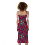 Red Tribal Ethnic Mandala Print Slim Fit Midi Cami Dress