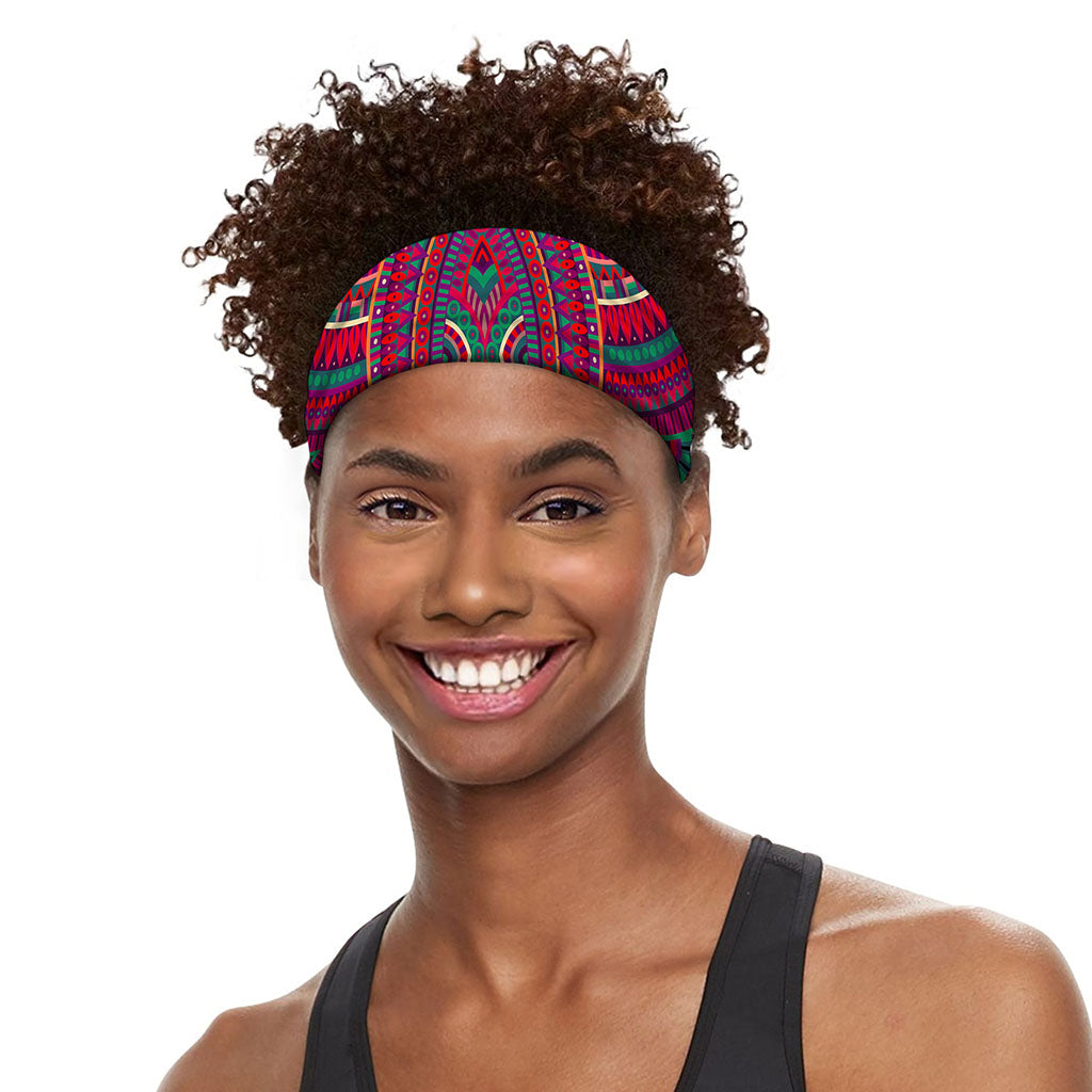 Red Tribal Ethnic Mandala Print Sports Headband