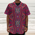 Red Tribal Ethnic Mandala Print Textured Short Sleeve Shirt