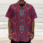 Red Tribal Ethnic Mandala Print Textured Short Sleeve Shirt