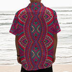 Red Tribal Ethnic Mandala Print Textured Short Sleeve Shirt