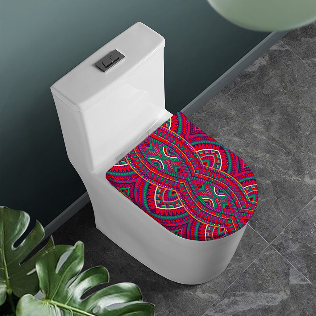 Red Tribal Ethnic Mandala Print Toilet Lid Cover