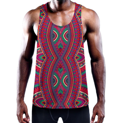 Red Tribal Ethnic Mandala Print Training Tank Top