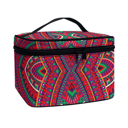 Red Tribal Ethnic Mandala Print Travel Makeup Bag