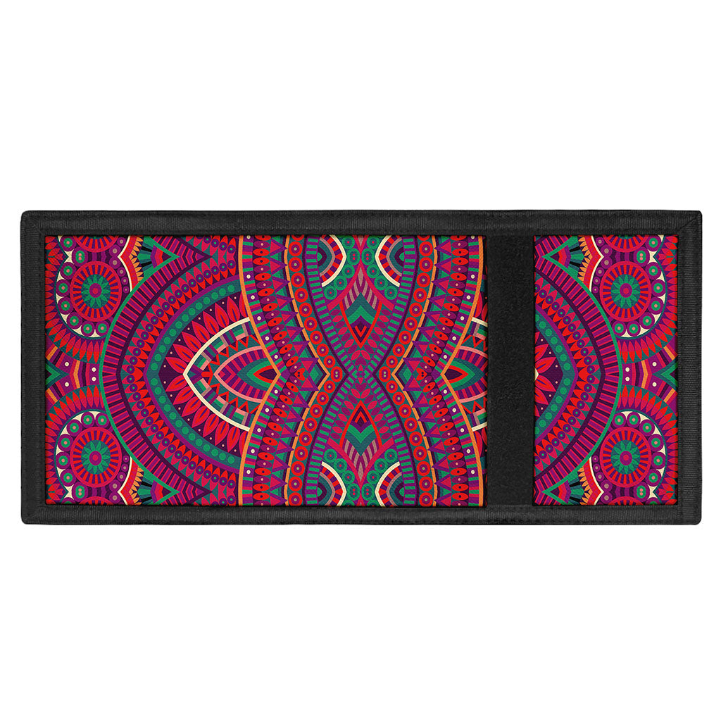 Red Tribal Ethnic Mandala Print Trifold Wallet