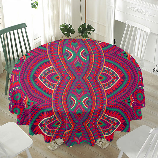 Red Tribal Ethnic Mandala Print Waterproof Round Tablecloth