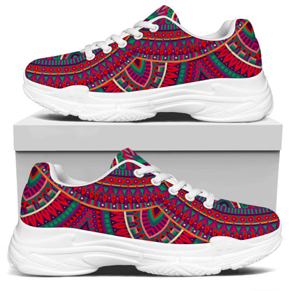 Red Tribal Ethnic Mandala Print White Chunky Shoes